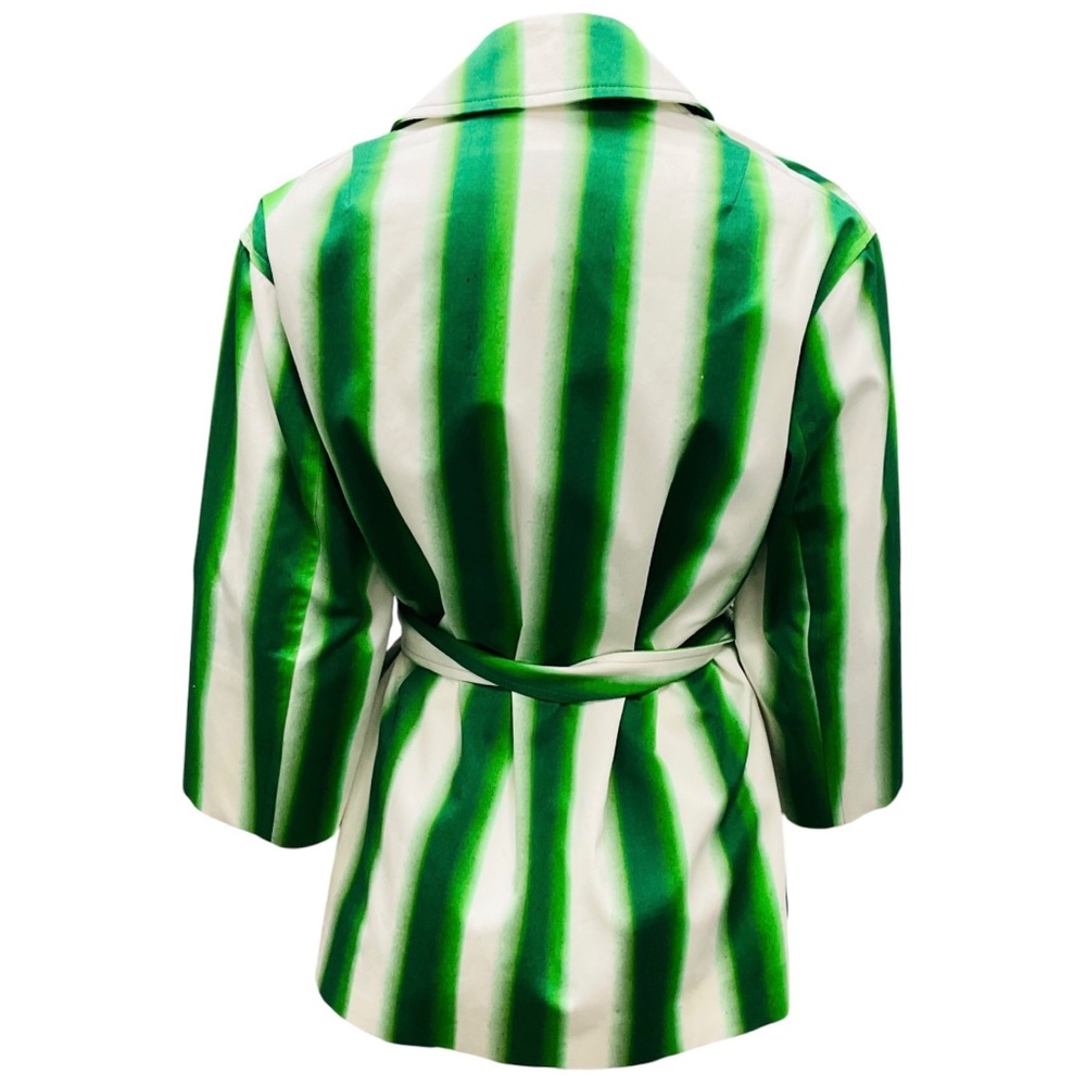 DRIES VAN NOTEN GREEN / WHITE STRIPED COTTON JACKET WITH BELT - Picture 3 of 5